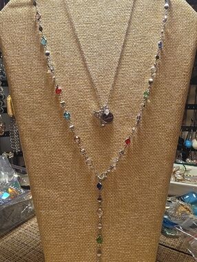 Cookie Lee "3 Cheers" martini necklace Plus Multi Colored Silver Tone Necklace